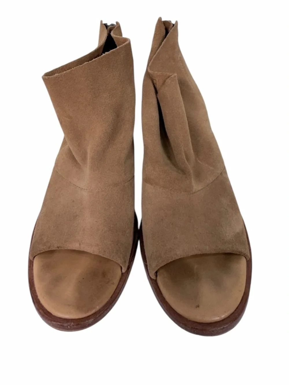 UGG Australia Suede Open Toe Booties Heels Brown Size 7.5 Block Heel Ankle Boots - Picture 8 of 16